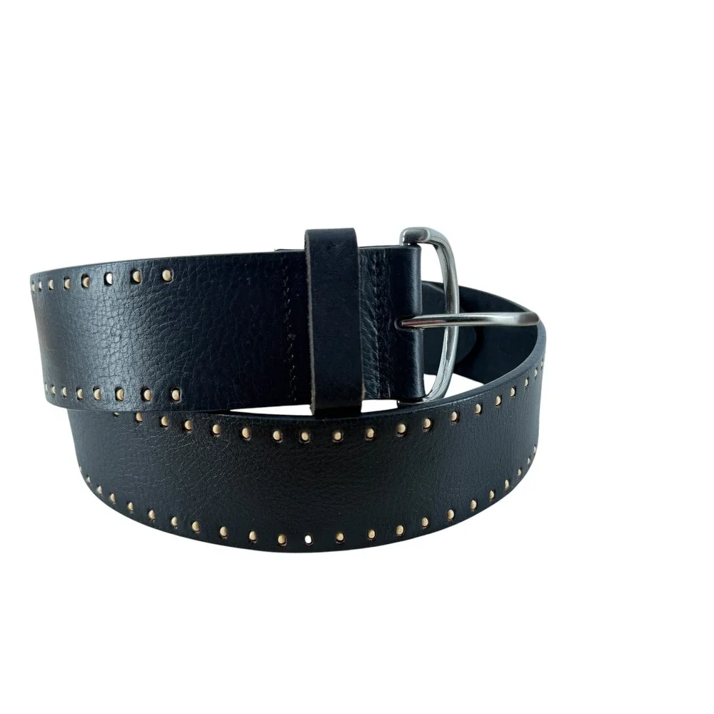 Coldwater Creek Perforated Wide Belt Womens Medium Black Leather Silver Buckle